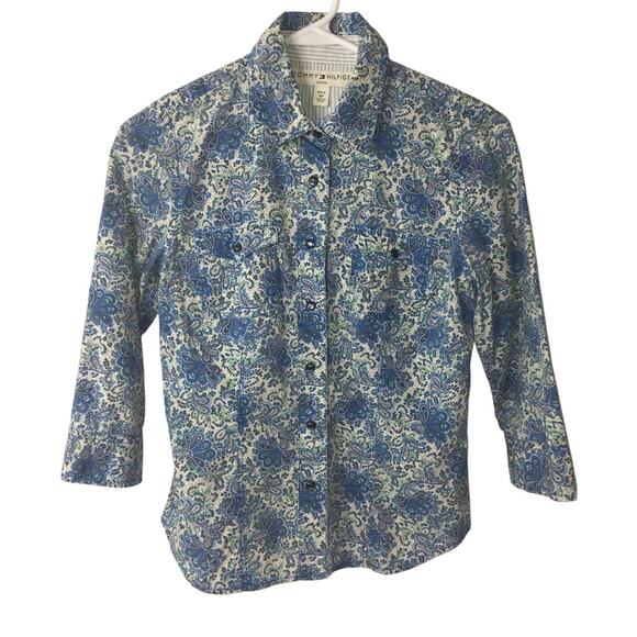 Tommy Hilfiger Women’s Petite 3/4 Sleeve Button Down Top Size 4P - Picture 1 of 7